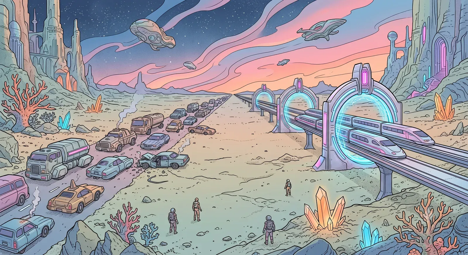 Cover illustration: surreal landscape featuring a chaotic, congested flaky testing bottleneck and a sleek, automated validation tiers express lane
